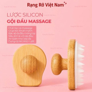 Lược Gội Đầu Tay Cầm Gỗ Sồi Loại 1 Massage Đầu Giảm Gàu Giúp Kích Thích Mọc Tóc Hiệu Quả - Lược Gội Đầu Silicon Loại 1