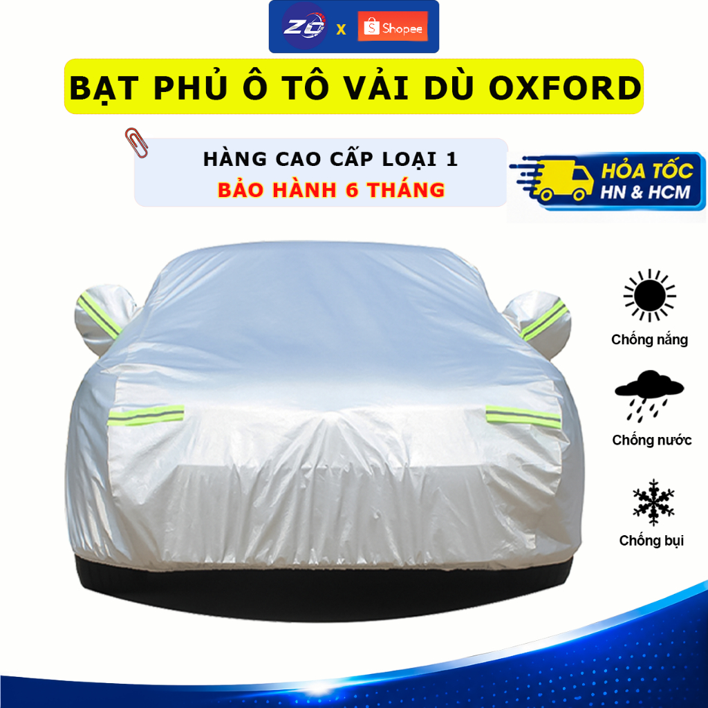 Bạt phủ ô tô xe hơi vải dù oxford cao cấp 3 lớp tráng bạc bền đẹp chống nắng mưa,bạc trùm chùm kín bảo vệ xe oto4,5,7chỗ
