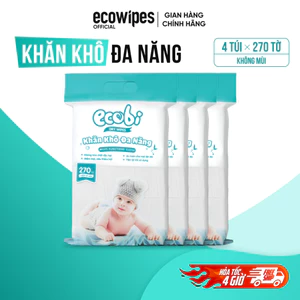 MUA 2 TẶNG 2_Thùng 04 túi khăn vải khô đa năng Ecobi cao cấp túi 270 tờ mềm dai thấm hút tốt