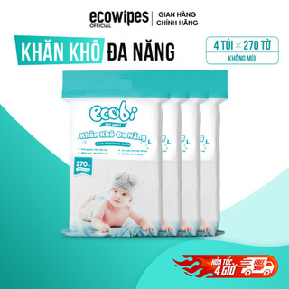 MUA 2 TẶNG 2_Thùng 04 túi khăn vải khô đa năng Ecobi cao cấp túi 270 tờ mềm dai thấm hút tốt