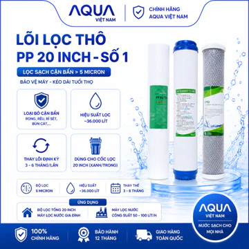Lõi lọc thô PP 20inch số 1 - Lõi lọc đầu nguồn dùng cho cốc lọc 20 inch xanh hoặc trong