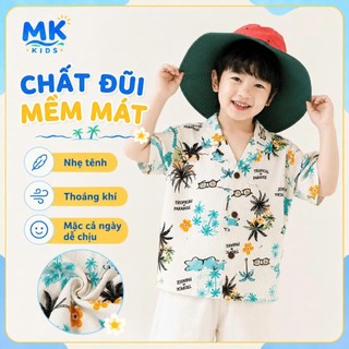 Set Bộ Bé Trai Aloha MK Kids Áo Sơ Mi Họa Tiết Nổi Bật Đi Biển Mùa Hè Chất Đũi Tơ Thoáng Mát 2-8 Tuổi