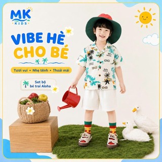 Set Bộ Bé Trai Aloha MK Kids Áo Sơ Mi Họa Tiết Nổi Bật Đi Biển Mùa Hè Chất Đũi Tơ Thoáng Mát 2-8 Tuổi