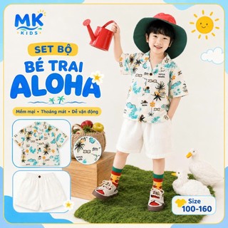Set Bộ Bé Trai Aloha MK Kids Áo Sơ Mi Họa Tiết Nổi Bật Đi Biển Mùa Hè Chất Đũi Tơ Thoáng Mát 2-8 Tuổi