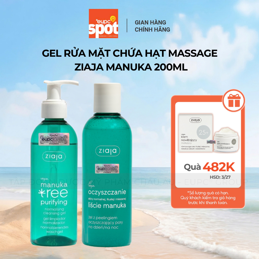 Gel rửa mặt chứa hạt massage sạch sâu, giảm mụn Ziaja Manuka 200ml