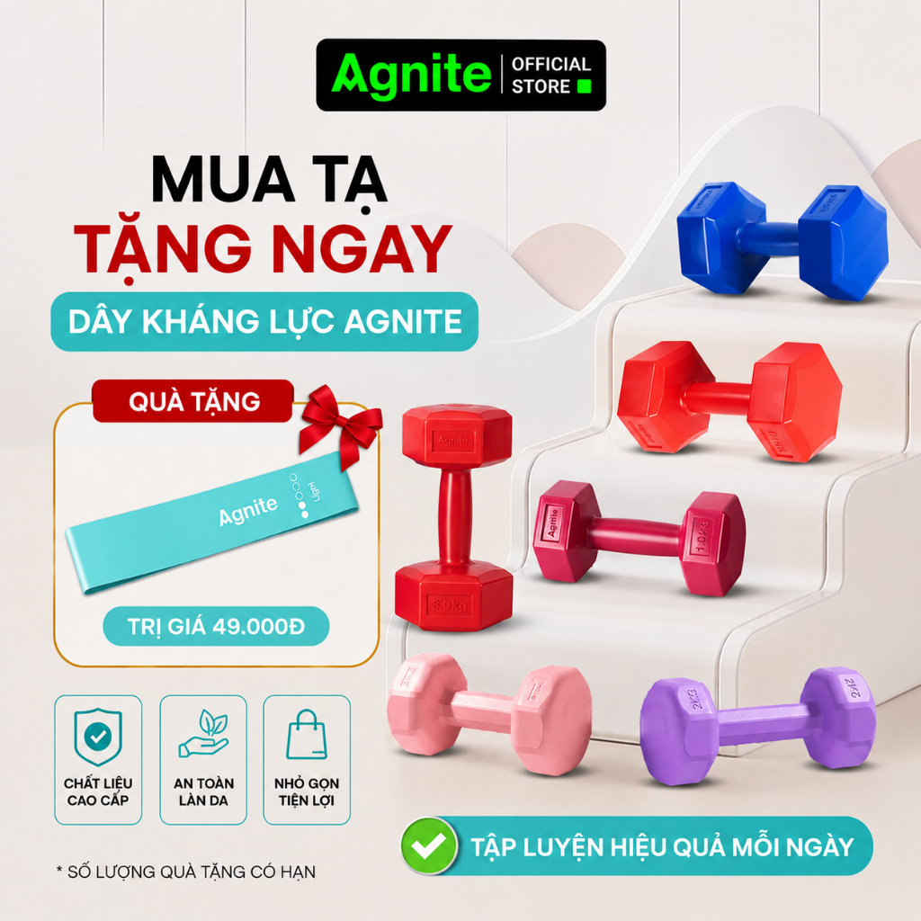 Tạ tay AGNITE 1KG 2KG 3KG Nam Nữ Chuyên Thể Dục Bọc Nhựa Cao Cấp Chống Xước Chống Vỡ Sàn Nhà