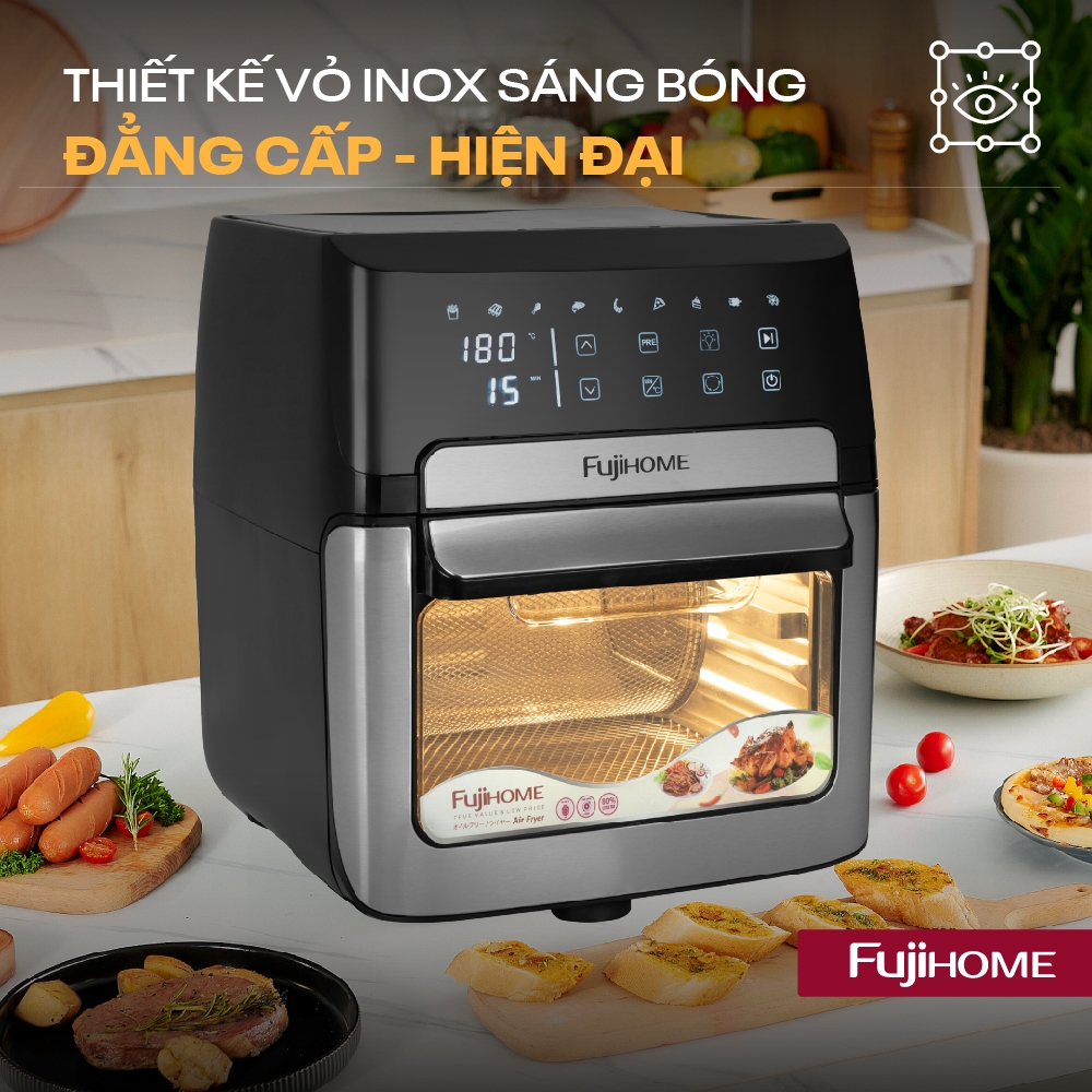 Nồi chiên không dầu 12L cửa kính trong suốt Nhập Khẩu FUJIHOME A12DB cảm ứng 1800W đa năng