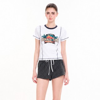 CARA Áo babytee nữ Jeni tay ngắn phối đường chỉ nổi cá tính