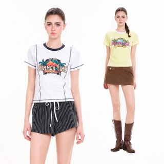 CARA Áo babytee nữ Jeni tay ngắn phối đường chỉ nổi cá tính