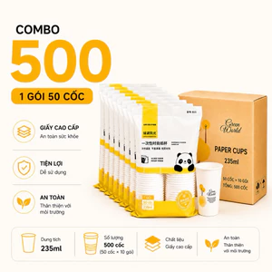 Combo 10 Gói / 500 cốc giấy dùng 1 lần dung tích: 235ml.