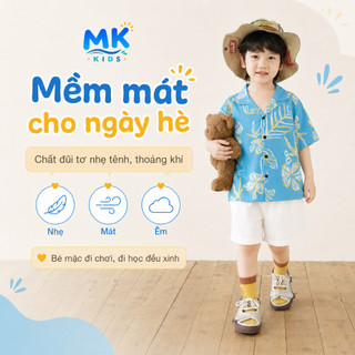 Set Bộ Bé Trai Aqua MK Kids Áo Sơ Mi Họa Tiết Nổi Bật Đi Biển Mùa Hè Chất Đũi Tơ Thoáng Mát 2-8 Tuổi