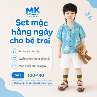 Set Bộ Bé Trai Aqua MK Kids Áo Sơ Mi Họa Tiết Nổi Bật Đi Biển Mùa Hè Chất Đũi Tơ Thoáng Mát 2-8 Tuổi