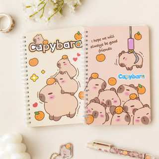 Sổ lò xo hình capybara khổ A5, giấy kẻ ngang, bìa hoạt hình dễ thương dùng ghi chép, học tập và làm sổ tay