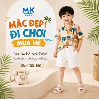 Set Bộ Bé Trai Palm MK Kids Áo Sơ Mi Họa Tiết Nổi Bật Đi Biển Mùa Hè Chất Đũi Tơ Thoáng Mát 2-8 Tuổi