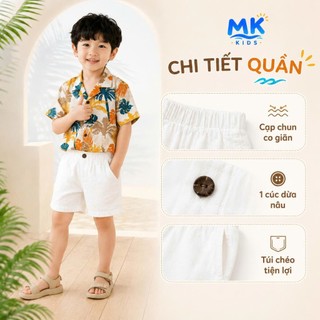 Set Bộ Bé Trai Palm MK Kids Áo Sơ Mi Họa Tiết Nổi Bật Đi Biển Mùa Hè Chất Đũi Tơ Thoáng Mát 2-8 Tuổi