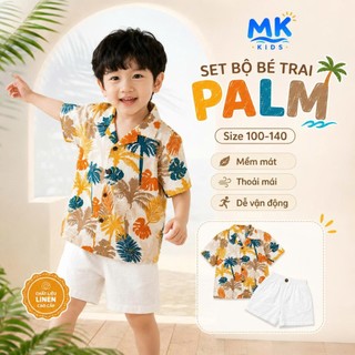 Set Bộ Bé Trai Palm MK Kids Áo Sơ Mi Họa Tiết Nổi Bật Đi Biển Mùa Hè Chất Đũi Tơ Thoáng Mát 2-8 Tuổi