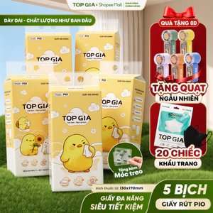 Thùng 5 Bịch Khăn Giấy Pio TopGia 200 Lần Rút Cao Cấp Siêu Dai Mềm Mịn