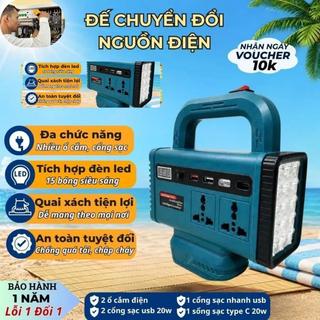 Bộ Chuyển Nguồn Điện Dùng Chân Phổ Thông 4cm , Chuyển 21v Lên 220v Tích Hợp Đèn Led, Đa Dạng Ổ Cắm, Cổng Usb Tiện Lợi