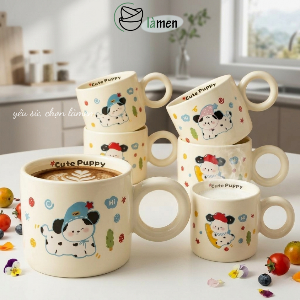 [NGẪU NHIÊN MÀU] Ly Sứ Tráng Men In Hình Cao Cấp, Cốc Sứ Có Quai Tròn, Uống Nước, Uống Sữa, Cafe CSU055