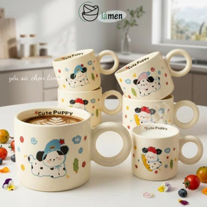 Ly Sứ Tráng Men In Hình Cao Cấp, Cốc Sứ Có Quai Tròn, Uống Nước, Uống Sữa, Cafe CSU055