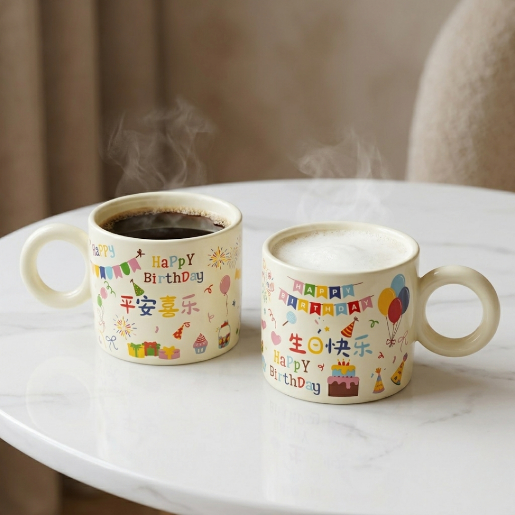 [NGẪU NHIÊN MÀU] Ly Sứ Tráng Men In Hình Cao Cấp, Cốc Sứ Có Quai Tròn, Uống Nước, Uống Sữa, Cafe CSU055