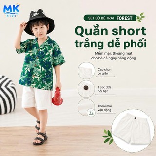 Set Bộ Bé Trai Forest MK Kids Áo Sơ Mi Họa Tiết Nổi Bật Đi Biển Mùa Hè Chất Đũi Tơ Thoáng Mát 2-8 Tuổi
