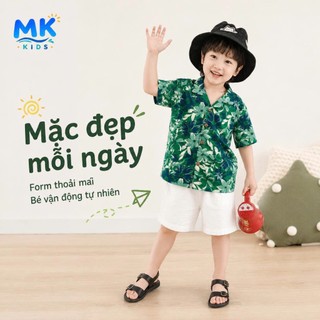 Set Bộ Bé Trai Forest MK Kids Áo Sơ Mi Họa Tiết Nổi Bật Đi Biển Mùa Hè Chất Đũi Tơ Thoáng Mát 2-8 Tuổi