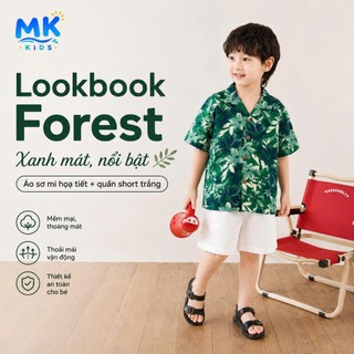 Set Bộ Bé Trai Forest MK Kids Áo Sơ Mi Họa Tiết Nổi Bật Đi Biển Mùa Hè Chất Đũi Tơ Thoáng Mát 2-8 Tuổi