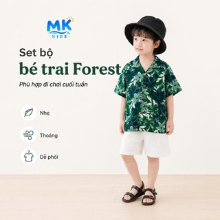 Set Bộ Bé Trai Forest MK Kids Áo Sơ Mi Họa Tiết Nổi Bật Đi Biển Mùa Hè Chất Đũi Tơ Thoáng Mát 2-8 Tuổi