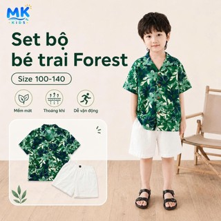 Set Bộ Bé Trai Forest MK Kids Áo Sơ Mi Họa Tiết Nổi Bật Đi Biển Mùa Hè Chất Đũi Tơ Thoáng Mát 2-8 Tuổi