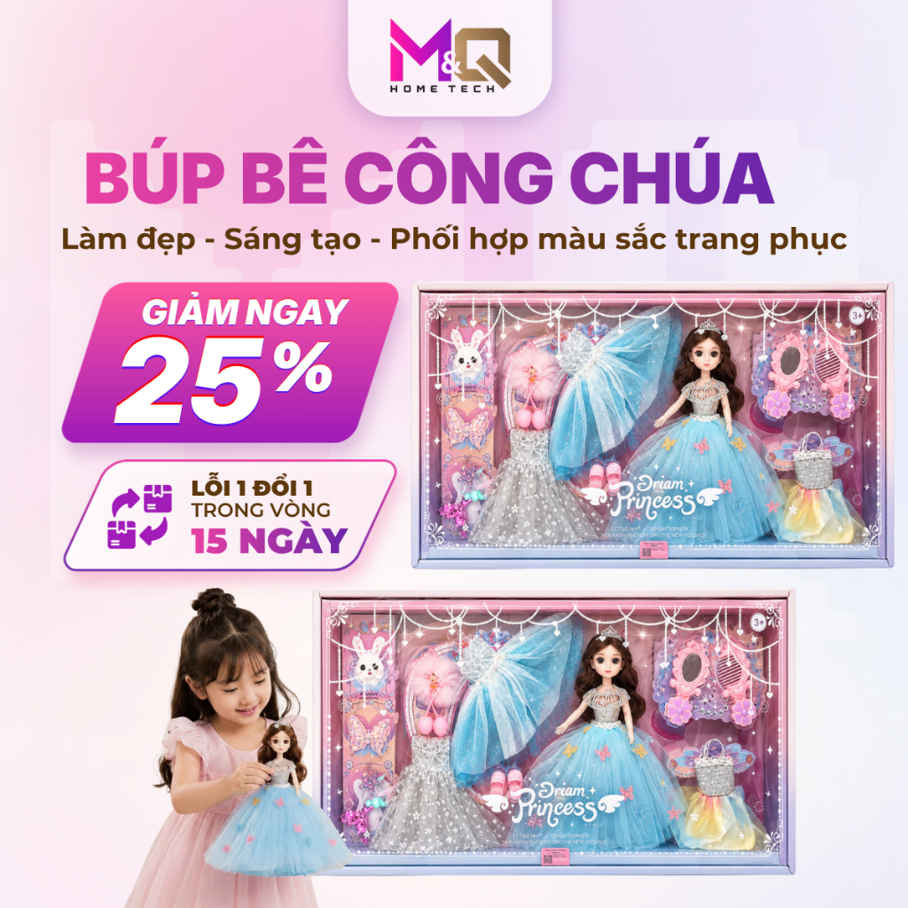 Búp Bê Công Chúa Cao Cấp Cho Bé Gái, Búp Bê Baby Kèm Váy Đầm Phụ Kiện, Đồ Chơi Thời Trang