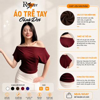 Áo Trễ Vai Nữ RUSY Borip Ôm Body Tay Cánh Dơi Cổ Thuyền Lệch Vai Tôn Dáng Co Giãn Mềm Mịn TN04
