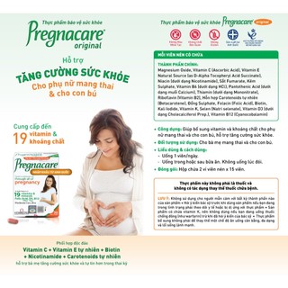 Thực Phẩm Bảo Vệ Sức Khỏe PREGNACARE ORIGINAL Bổ Sung Vitamin & Khoáng Chất Hộp 30 Viên Vitabiotics