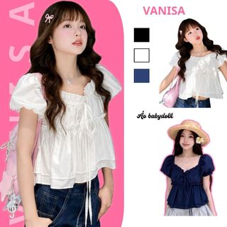 Áo babydoll cổ vuông nữ form xòe vải voan mềm màu trắng xanh đen mặc đi chơi VANISA CT431