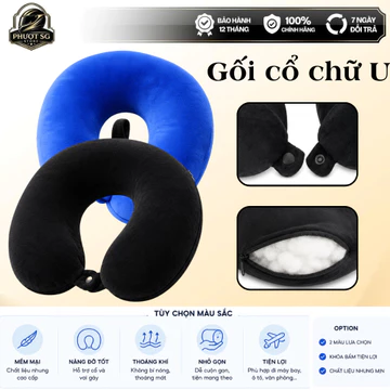 Gối Cổ Chữ U Vải Nhung Cao Cấp Màu Đen/Xanh – Gối Kê Cổ Ngủ Trưa, Hỗ Trợ Cổ Vai Gáy