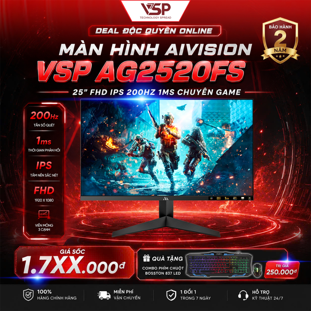 [TẶNG COMBO PHÍM CHUỘT] Màn Hình Gaming VSP AiVision AG2520FS 25inch ...