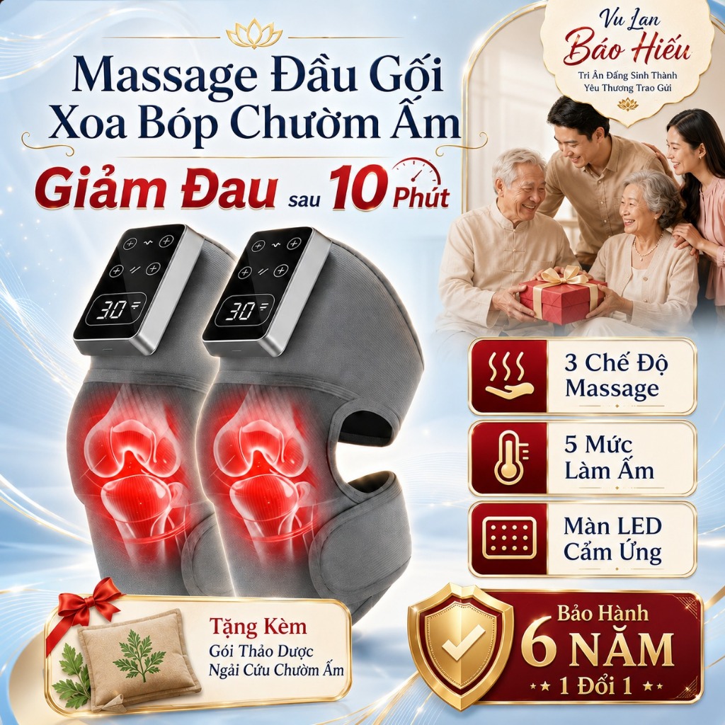 Máy Massage Đầu Gối Không Dây, Đai Quấn Nóng Đầu Gối Rung 3D Giảm Đau Nhức Gối, Khô Khớp, Tê Buốt Tay Chân Hiệu Quả Cao