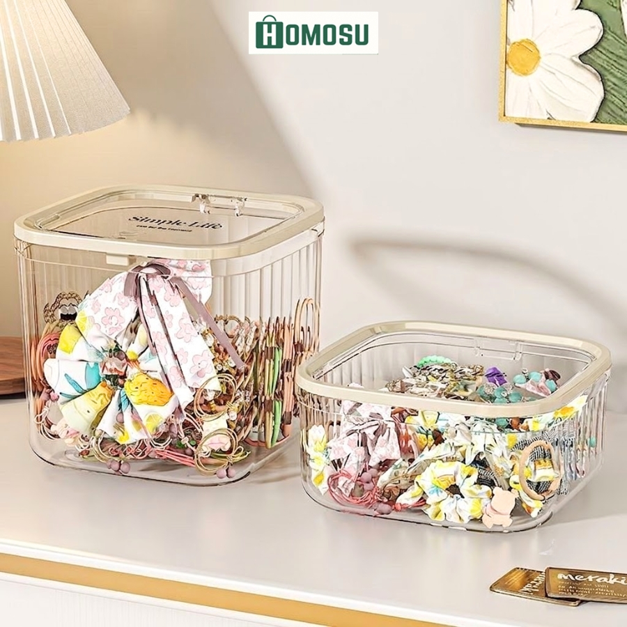 Hộp Đựng Phụ Kiện Có Nắp, Hộp Trong Suốt Decor Bàn Học Ngộ Nghĩnh,  Hộp Nhựa Đựng Đồ Đa Năng TR052