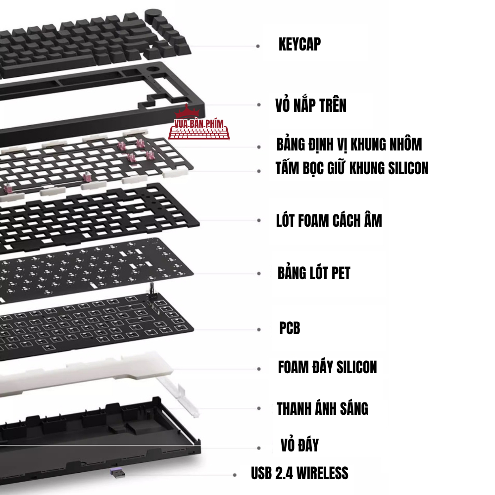Bàn phím cơ không dây Akko 5075 | 5075 mạch xuôi, 3 mode , led viền , full foam , layout 75% , led rgb, hotswap | BigBuy360 - bigbuy360.vn