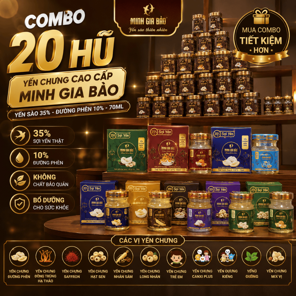 Combo 20 hũ yến chưng sẵn - Yến sào cao cấp Minh Gia Bảo - Yến sào (35%), đường phèn (10%) - 70ml