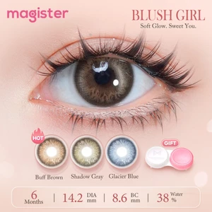 🏆Magister Kính Áp Tròng Blush Girl Bộ truyện Cặp 6 tháng Glacier Blue lens kính mềm Buff Brown 14.2MM độ cận từ 0-6