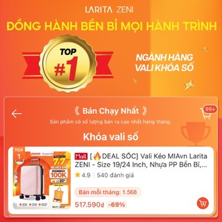 [🔥DEAL SỐC] Vali Kéo MIAvn Larita ZENI - Size 19/24 Inch, Nhựa PP Bền Bỉ, Hạn Chế Bể Vỡ, Khoá Số, Bảo Hành Trọn Đời