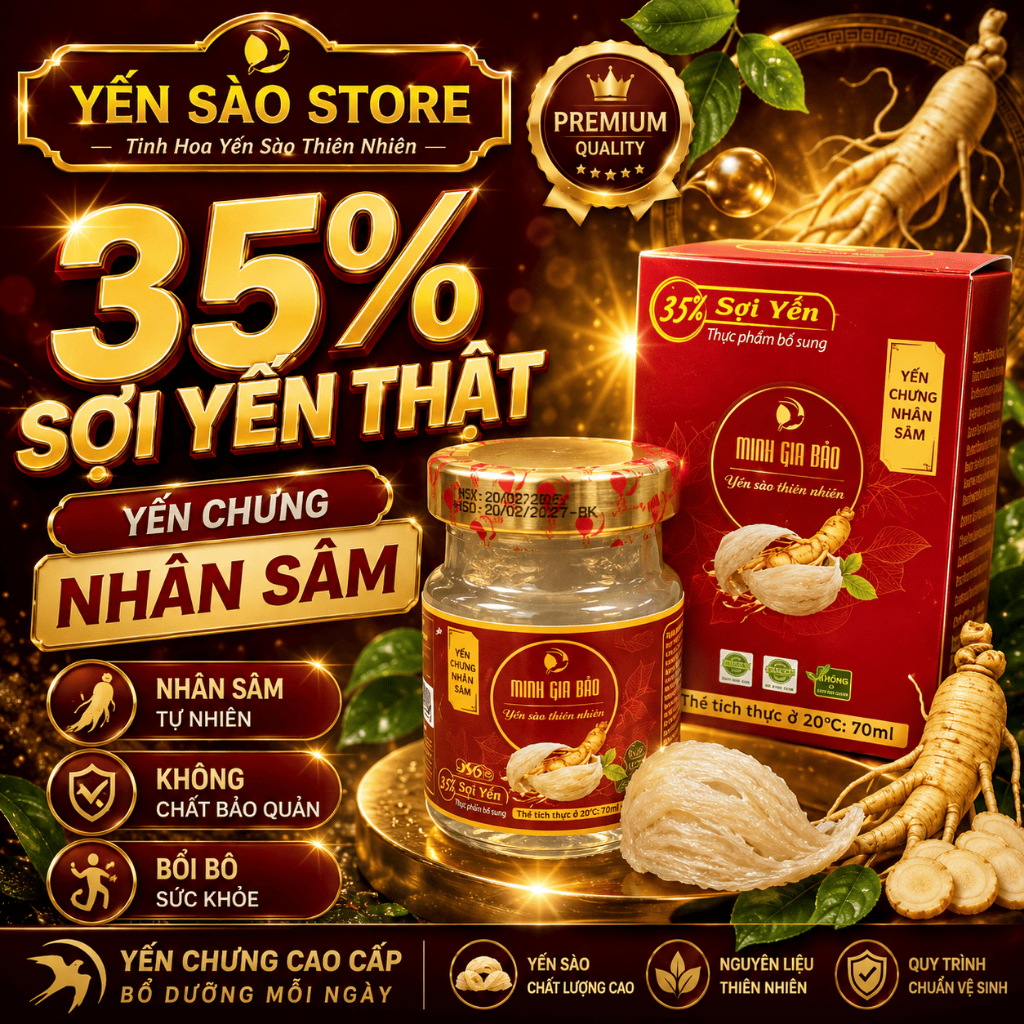 Yến chưng Nhân Sâm - Yến sào cao cấp Minh Gia Bảo -  Yến sào (35%), đường phèn (10%) - 70ml