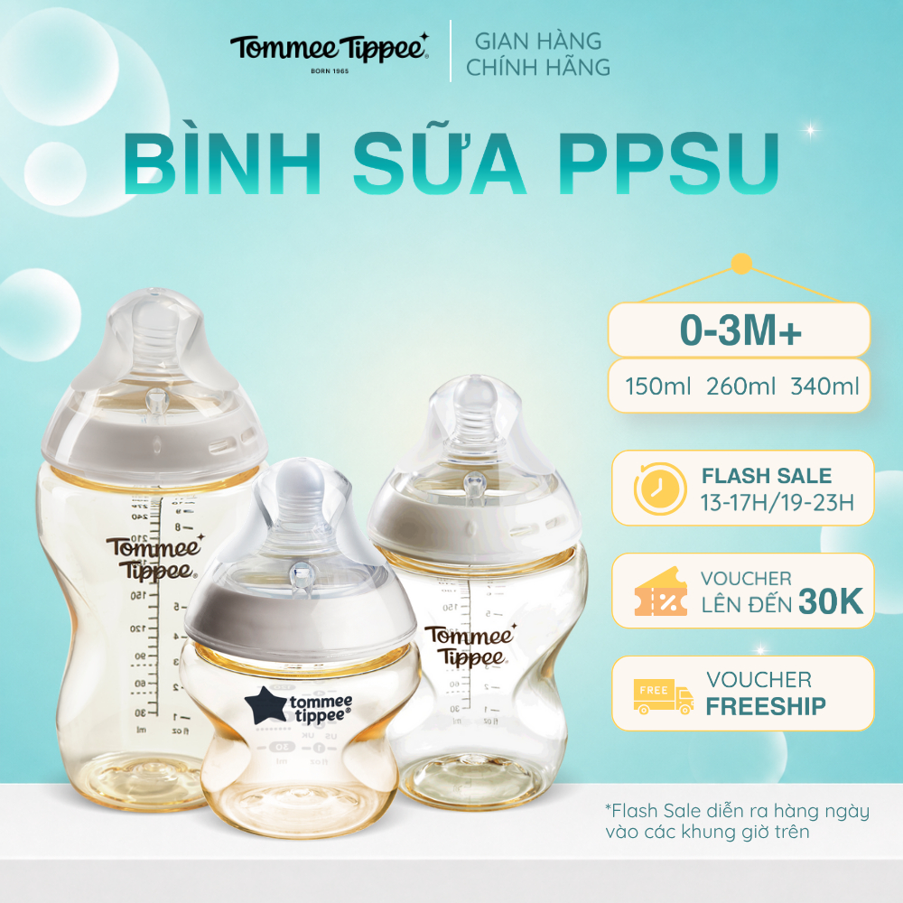 Bình Sữa PPSU Ty Siêu Mềm Tự Nhiên Tommee Tippee Natural Start 150ml, 260ml,340ml Cho Bé Từ Sơ Sinh