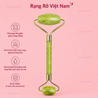 Đá Guasha Kết Hợp Cây Lăn Bằng Đá Tự Nhiên Serpentine Màu Xanh Mạ Giúp Nâng Cơ Thon Gọn Mặt - Thư Giãn - Nâng Cơ Mặt