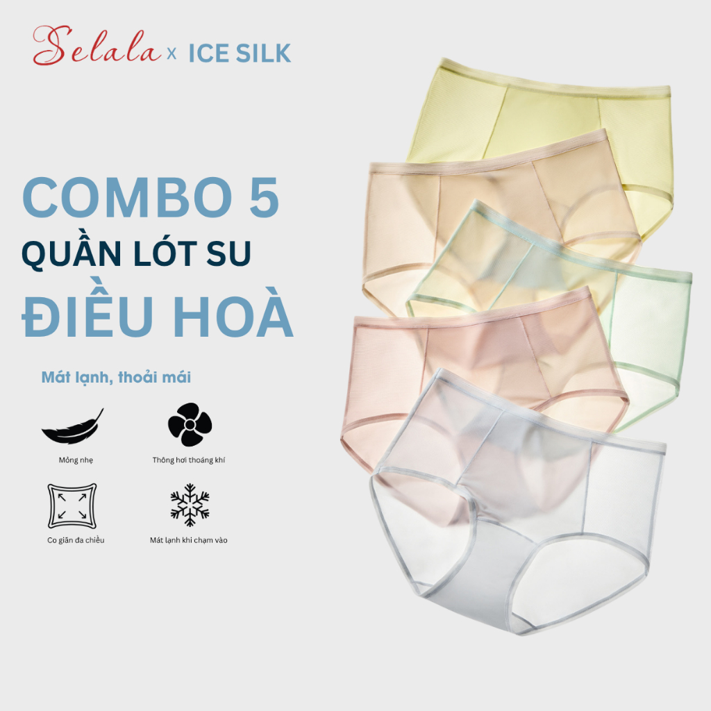 Quần Lót Nữ Su Điều Hòa Selala Siêu Mỏng Mát Lạnh Co Giãn 4 Chiều Combo 5 Quần Kháng Khuẩn Thoáng Khí Mềm Mịn QS47