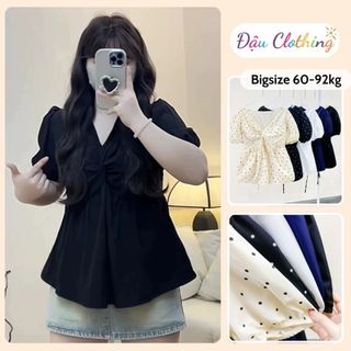 Áo Babydoll Bigsize Nữ Áo Kiểu Dáng Peplum Cổ Tim Tay Bồng Vạt Xòe Tôn Dáng Cho Chubby A289