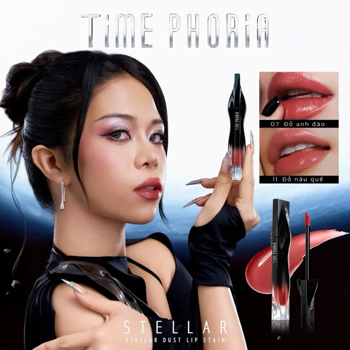 Son tint lì lâu trôi TIMEPHORIA STELLAR DUST LIP STAIN bóng mượt, bền màu không lem không dính cốc 5ML