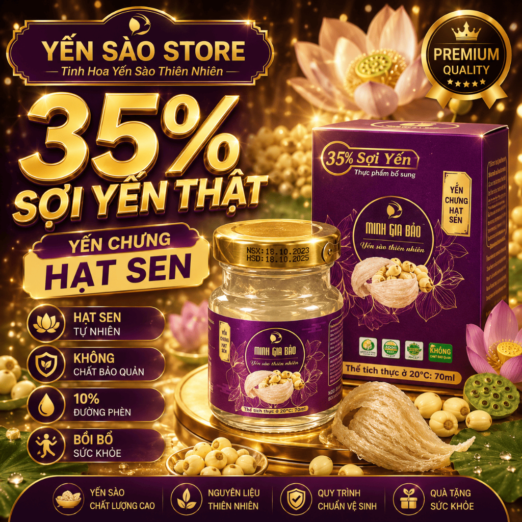 Yến hũ chưng sẵn Hạt Sen - Yến sào cao cấp Minh Gia Bảo - Yến sào (35%), đường phèn (10%) - 70ml
