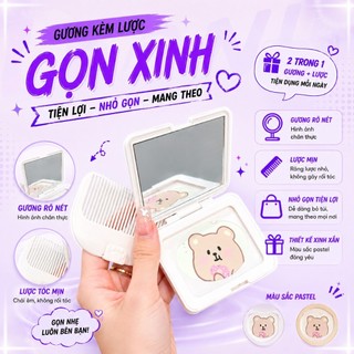 Gương Trang Điểm Mini Kèm Lược VUASI Bỏ Túi Gấp Gọn Tiện Lợi Họa Tiết Hoạt Hình Dễ Thương Xinh Xắn
